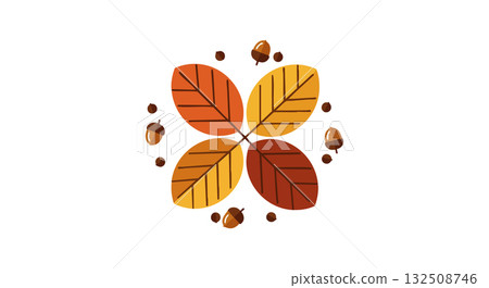 Autumn leaves and acorns seasonal nature vector illustration with warm colors Autumn leaves and acorns seasonal nature vector illustration with warm colors 132508746