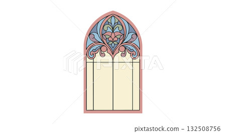 Gothic arched window with floral stained glass design vector illustration Gothic arched window with floral stained glass design vector illustration 132508756