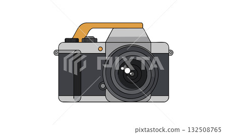 Vintage camera with gray body and orange handle in simple vector style Vintage camera with gray body and orange handle in simple vector style 132508765