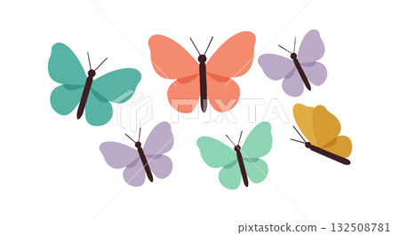 Colorful butterfly collection vector illustration with teal orange purple and yellow wings Colorful butterfly collection vector illustration with teal orange purple and yellow wings 132508781
