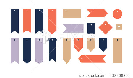 Colorful bookmark tags set in navy blue, coral, beige, and lavender vector illustration Colorful bookmark tags set in navy blue, coral, beige, and lavender vector illustration 132508803
