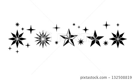 Black star and sparkle shapes vector illustration with decorative pattern elements Black star and sparkle shapes vector illustration with decorative pattern elements 132508819