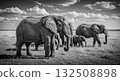 Herd of Elephants in Black and White - Ai Generated 132508898