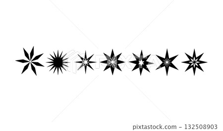 Set of black star shapes in vector illustration with varying pointed designs 132508903