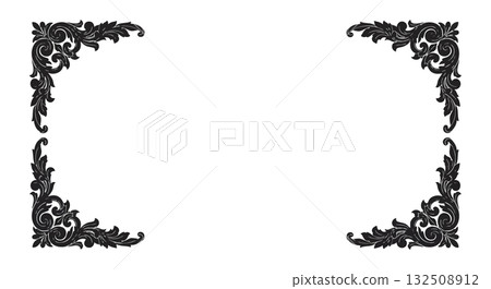 Black Ornate Victorian Style Decorative Frame Border Vector Illustration for Invitations and Cards 132508912