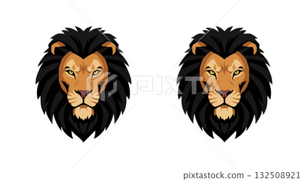Lion head vector illustration with detailed mane and fierce expression Lion head vector illustration with detailed mane and fierce expression 132508921