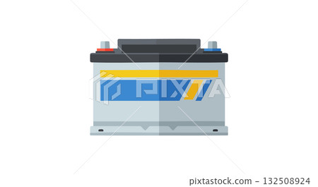 Car battery vector illustration with blue and yellow design in flat style 132508924