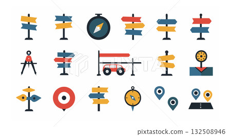 Direction signs compass pointers map location markers navigation icons set vector illustration 132508946
