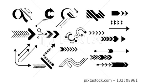 Collection of Black Arrow Vector Icons with Various Styles and Directions Collection of Black Arrow Vector Icons with Various Styles and Directions 132508961