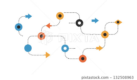 Abstract colorful arrows and circles flowchart vector illustration with blue orange and black elements Abstract colorful arrows and circles flowchart vector illustration with blue orange and black elements 132508963