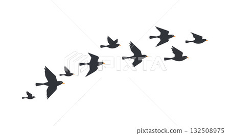 Flying birds silhouette in formation vector illustration with black color on white background 132508975