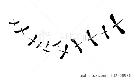 Flying birds in formation black silhouette vector illustration natural scene Flying birds in formation black silhouette vector illustration natural scene 132508976