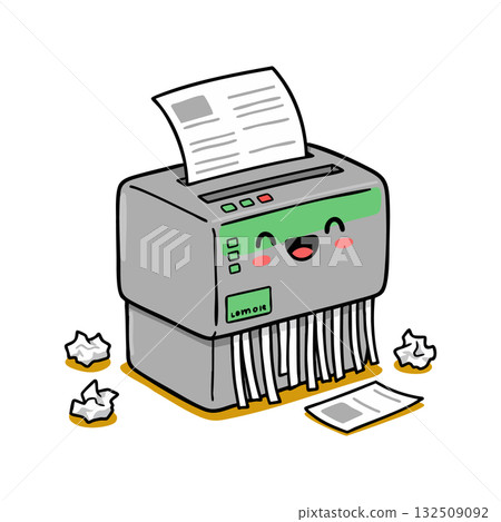 Cute paper shredder machine with happy face and green panel illustration vector Cute paper shredder machine with happy face and green panel illustration vector 132509092