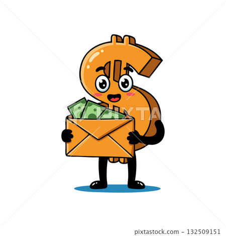 Cartoon dollar sign character holding envelope with cash money illustration vector 132509151