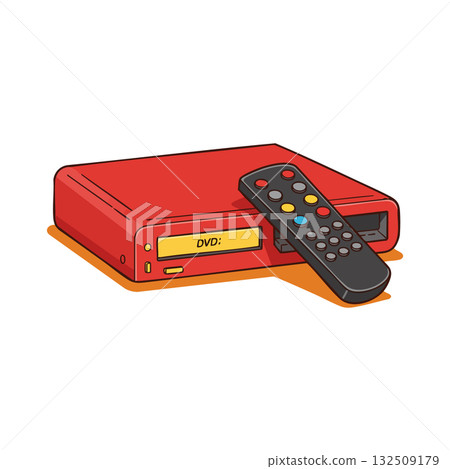 Red DVD player with remote control vector illustration in simple style 132509179