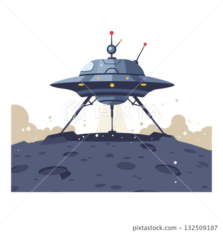 Space probe landing on rocky moon surface with antennas and lights vector illustration 132509187