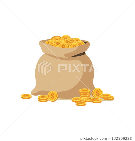 Money bag filled with gold coins vector illustration for finance and wealth concepts Money bag filled with gold coins vector illustration for finance and wealth concepts 132509228