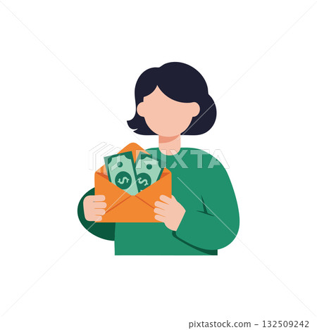 Woman Holding Envelope with Money Illustration for Finance or Payment Concepts Vector 132509242