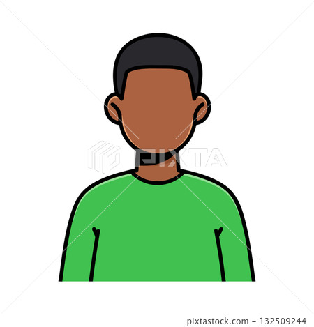 Male avatar with dark skin tone wearing green shirt simple vector illustration Male avatar with dark skin tone wearing green shirt simple vector illustration 132509244