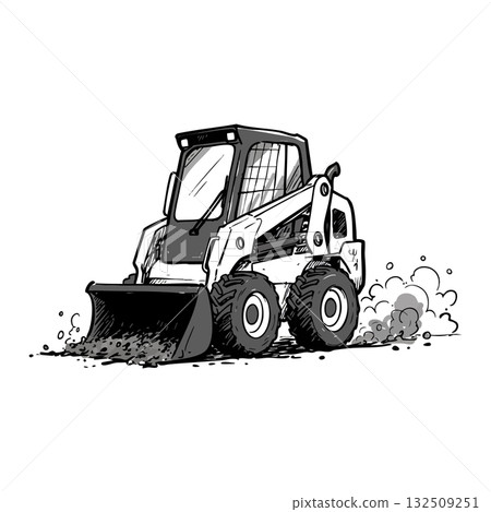 Compact skid steer loader construction machinery digging dirt vector illustration 132509251