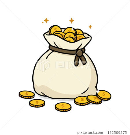 Money bag filled with golden coins illustration for finance and wealth concept Money bag filled with golden coins illustration for finance and wealth concept 132509275