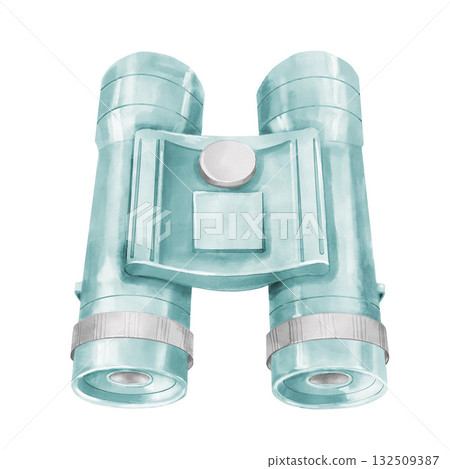 Blue plastic toy binoculars, watercolor illustration isolated on white background Blue plastic toy binoculars, watercolor illustration isolated on white background 132509387