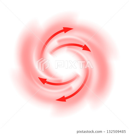 Air flow, red arrows showing wind direction of swirl air movement, vector hot stream round circulation arrows in motion 132509485