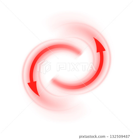 Air flow, two red arrows showing wind direction of swirl air movement, vector hot stream round circulation arrows 132509487