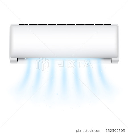 Cold fresh air flow stream from an air conditioner, blue wind air movement, vector climate control, split system 132509505