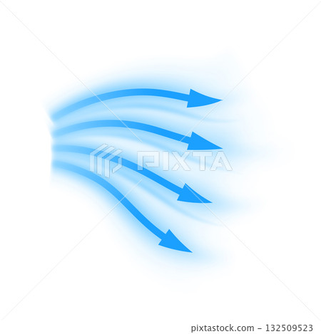 Air flow, curved blue arrows showing wind direction of air movement, vector cold fresh stream, blurred air flow movement 132509523