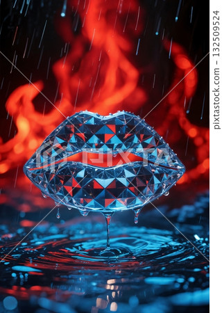 An image of lips designed in the style of a faceted crystal or a cut gemstone 132509524