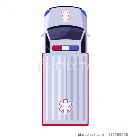 White ambulance car, medical van top view, vector vehicle with flashing lights and sirens, 911 emergency medical service White ambulance car, medical van top view, vector vehicle with flashing lights and sirens, 911 emergency medical service 132509668