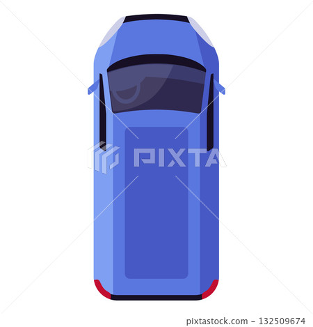 Blue minivan car top view, minibus public transport, urban civilian vehicle, vector cartoon van car for cargo delivery 132509674