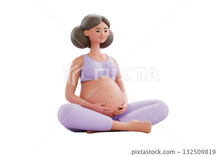 Pregnant woman in gentle yoga pose, 3d isolated model on transparent background, symbolizing wellness, motherhood and healthy pregnancy 132509819