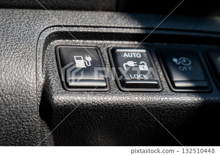 Buttons on the dashboard of an electric vehicle. 132510448