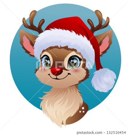cute christmas reindeer wear santa hat 132510454