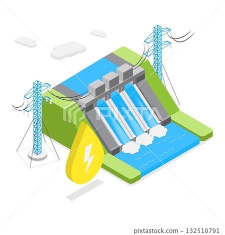 3D Isometric Flat Vector Illustration of Sustainable Energy Source, Alternative Resources. Item 3 132510791
