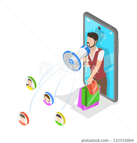 3D Isometric Flat Vector Illustration of Internet Marketing, Online Advertising Campaign. Item 1 3D Isometric Flat Vector Illustration of Internet Marketing, Online Advertising Campaign. Item 1 132510804
