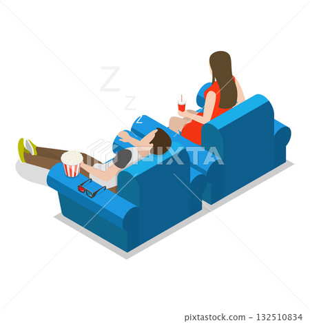3D Isometric Flat Vector Illustration of Exhausted and Sleepy People, Fatigue and Drowsiness. Item 1 132510834