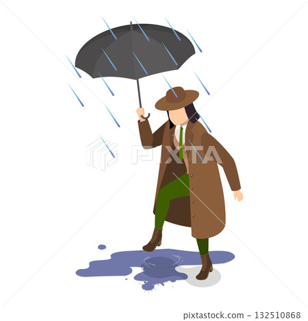 3D Isometric Flat Vector Illustration of Various Weather Conditions, People and Different Seasons. Item 4 132510868