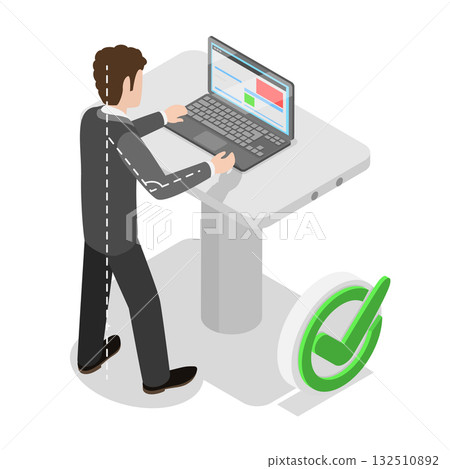 3D Isometric Flat Vector Illustration of How To Sit At Desk, Advice For Office Workers On Correct Sitting Posture. Item 2 3D Isometric Flat Vector Illustration of How To Sit At Desk, Advice For Office Workers On Correct Sitting Posture. Item 2 132510892