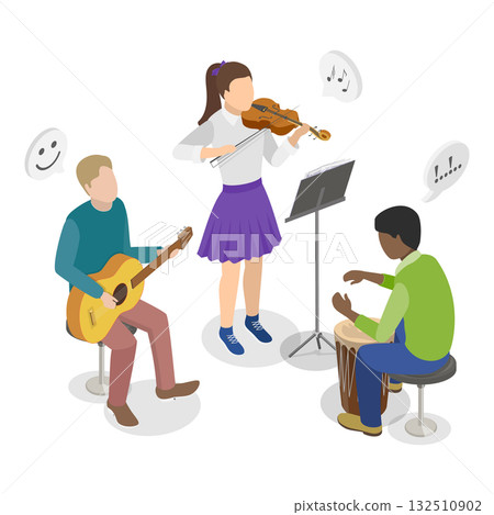 3D Isometric Flat Vector Illustration of School Extracurricular Activities , After-School Fun. Item 1 132510902