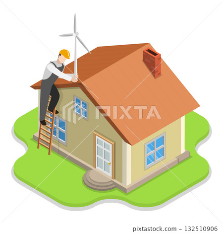 3D Isometric Flat Vector Illustration of Renewable Energy, Grean Sustainable Sources. Item 2 3D Isometric Flat Vector Illustration of Renewable Energy, Grean Sustainable Sources. Item 2 132510906