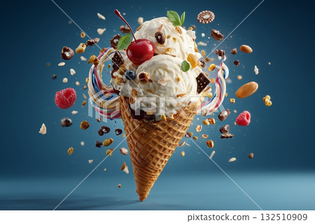 Simple studio scene with ice cream cone suitable for posters menus and social media 132510909