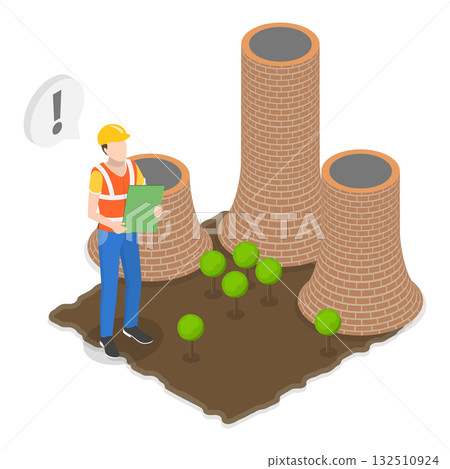 3D Isometric Flat Vector Illustration of Nuclear Energy, Power Generation Plant. Item 3 3D Isometric Flat Vector Illustration of Nuclear Energy, Power Generation Plant. Item 3 132510924