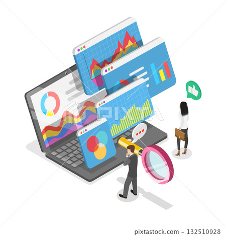 3D Isometric Flat Vector Illustration of IT Project Management, Financial Analysis Report. Item 2 132510928