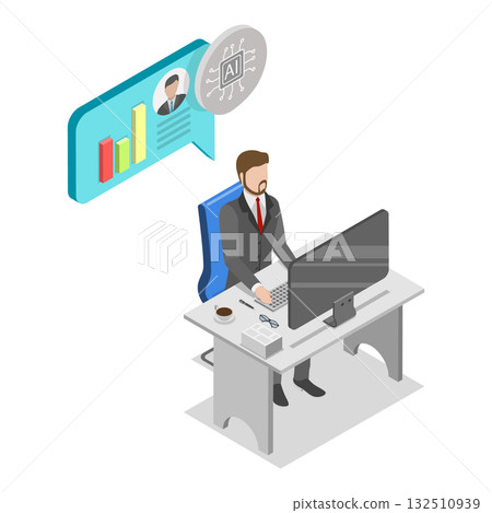 3D Isometric Flat Vector Illustration of Human Resources and AI, HR Managment Automation. Item 2 132510939