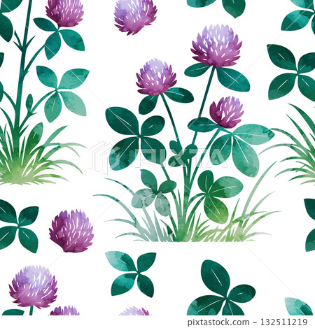Watercolor clover Seamless background. Beautiful flower. Hand drawn. Not AI, vector illustration. Watercolor clover Seamless background. Beautiful flower. Hand drawn. Not AI, vector illustration. 132511219