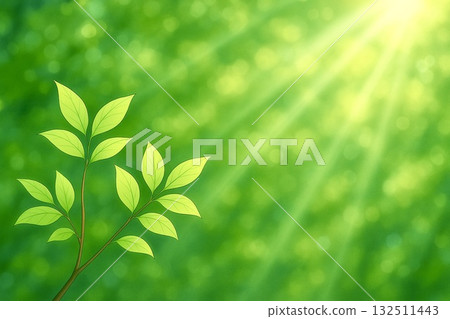 Fresh green leaves, environmental and eco-friendly image, anime style Fresh green leaves, environmental and eco-friendly image, anime style 132511443