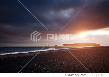 Attractive view of Reynisfjara beach. Location cape Dyrholaey, Iceland, Europe. 132511539